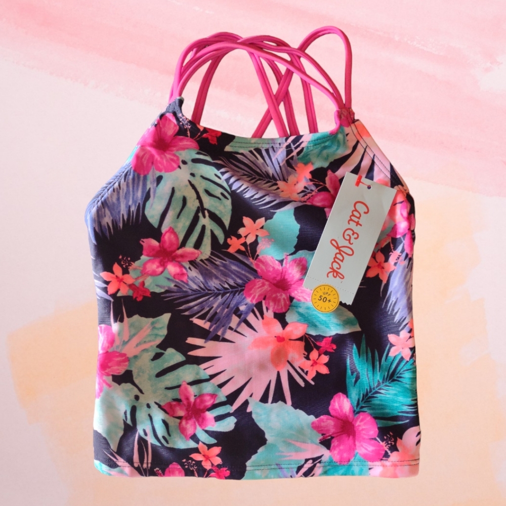Cat & Jack Girls' Leaf Print Tankini Top